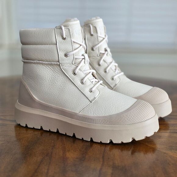 UGG Neumel High Weather Hybrid Birch White Pepper Leather Boots Men's 7 1158208 - Picture 3 of 14